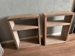 Steigerhouten nachtkastjes/bijzettafels met plank, Ophalen, Gebruikt, Minder dan 45 cm, 55 tot 70 cm