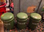 Donkergroen emaille koffie thee suiker bussen, Ophalen of Verzenden