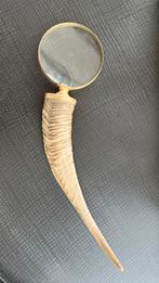 Vergrootglas met Hertenhoorn handvat goudlook metalen frame, Antiek en Kunst, Ophalen of Verzenden