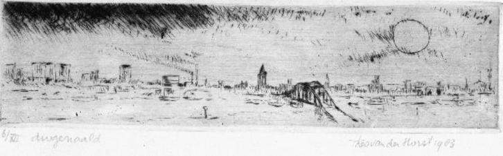 ets zicht op de brug bij Arnhem 1983 Theo van der Horst, Antiek en Kunst, Kunst | Etsen en Gravures, Verzenden