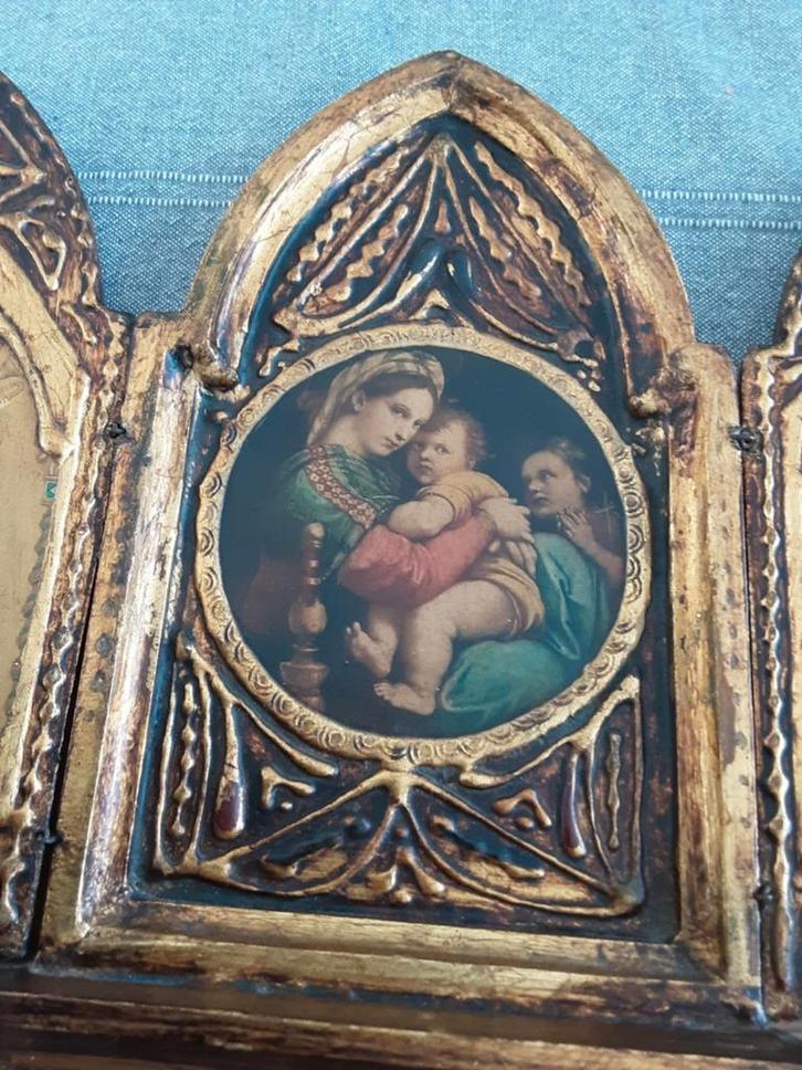 Antieke florentijnse Italiaanse drieluik madonna met kind je, Antiek en Kunst, Antiek | Religie, Ophalen of Verzenden
