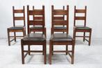 Set of 6 Brutalist Oak Raw Spanish Dining Chairs, Vijf, Zes of meer stoelen, Gebruikt, Ophalen of Verzenden, Hout