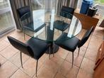 Ronde glazen eettafel met vier stoelen, Huis en Inrichting, Tafels | Eettafels, Glas, 100 tot 150 cm, 100 tot 150 cm, Rond