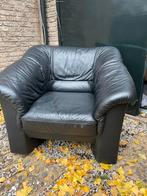 Zwarte leren fauteuil - comfortabel en stijlvol, Huis en Inrichting, Fauteuils, Ophalen, Gebruikt, Leer, 75 tot 100 cm