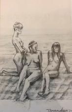 Tekening de drie naakten aan zee, Antiek en Kunst, Ophalen of Verzenden