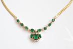14 Karaat Gouden Ketting Met Vaste Smaragd & Diamant Hanger, Sieraden, Tassen en Uiterlijk, Kettingen, Ophalen of Verzenden, Zo goed als nieuw