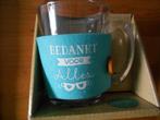 Theeglas “bedankt voor alles” op een blauw vilten rand, Ophalen, Glas of Glazen, Nieuw, Glas