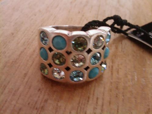 Nieuw Dyrberg/Kern zilverkleurige ring turquoise groen blauw, Sieraden, Tassen en Uiterlijk, Ringen, Nieuw, Dame, 17 tot 18, Zilver