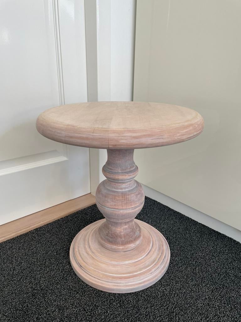 Super mooi!! Dit opgeknapte massief houten bijzettafeltje, Ophalen, Gebruikt, Rond, Minder dan 55 cm