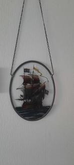 Glas in lood scheepje VOC handgeschilderd 21 x 19  cm, Ophalen