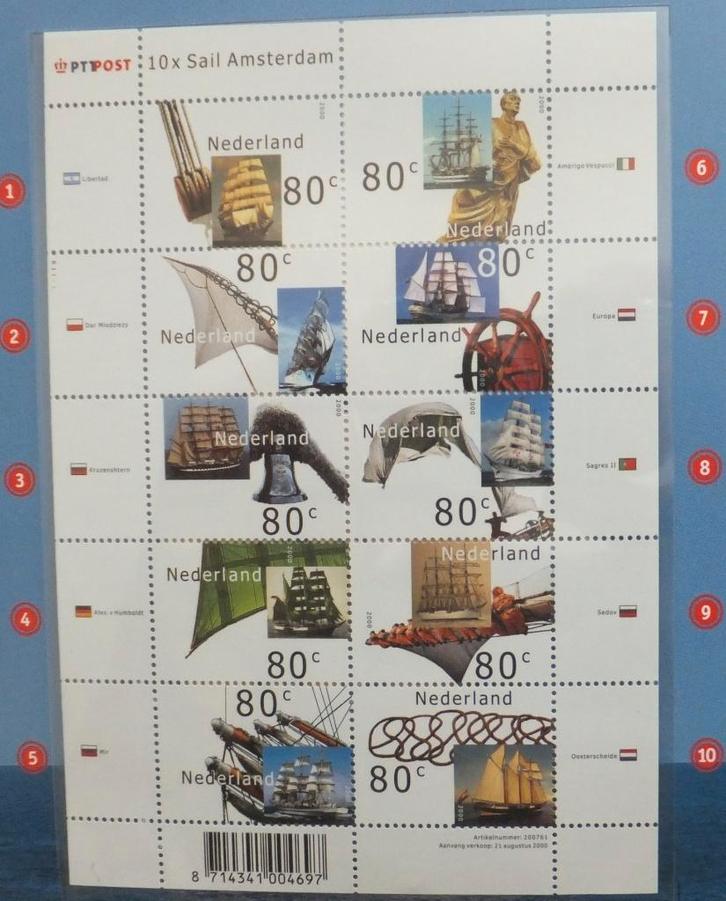 Nederland Themamapje Sail 2000 met velletje NVPH 1909/18, Postzegels en Munten, Postzegels | Nederland, Postfris, Na 1940, Ophalen of Verzenden