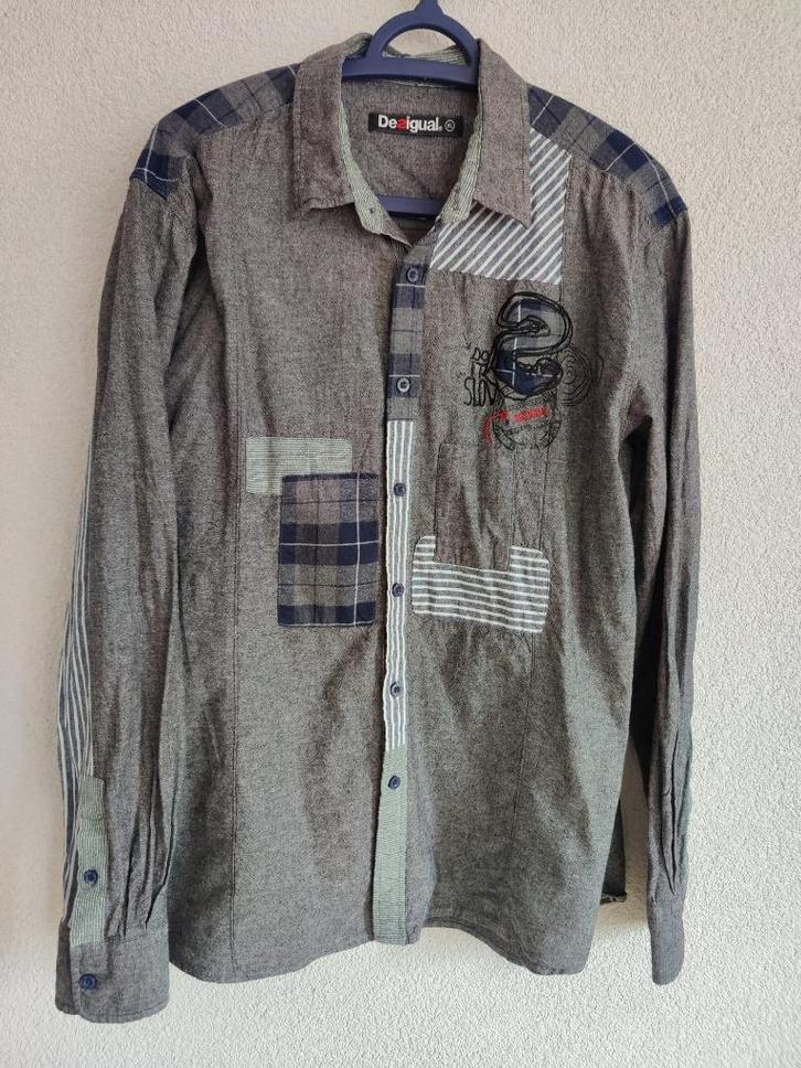 014. Desigual overhemd - Maat XL, Kleding | Heren, Overhemden, Zo goed als nieuw, Halswijdte 43/44 (XL), Grijs, Ophalen of Verzenden