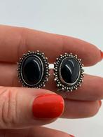 V498 Prachtige zilveren clip oorbellen onyx, Ophalen of Verzenden, X, Met edelsteen, Zilver