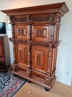 Antieke Eikenhouten Kast met Snijwerk 2 delig, Antiek en Kunst, Antiek | Meubels | Kasten, Ophalen