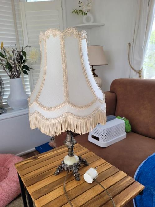 Lamp met marmeren voet en koper., Huis en Inrichting, Lampen | Lampenkappen, Gebruikt, 25 tot 50 cm, Rond, Ophalen