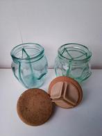 Zeldzame vintage groene glazen pot met drie vakken en kurken, Ophalen of Verzenden