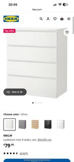 IKEA MALM Ladekast met 4 zijden, wit, 80x100 cm, Zo goed als nieuw, Minder dan 100 cm, 25 tot 50 cm, 50 tot 100 cm