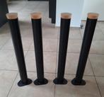 4 stevige zwarte tafelpoten. Met bodemplaat en houten voet., Tafelpoot, 50 tot 100 cm, Rond, Ophalen of Verzenden