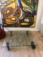 Glazen Design Salontafel op Wielen, Huis en Inrichting, 100 tot 150 cm, Vierkant, Ophalen of Verzenden, Minder dan 50 cm