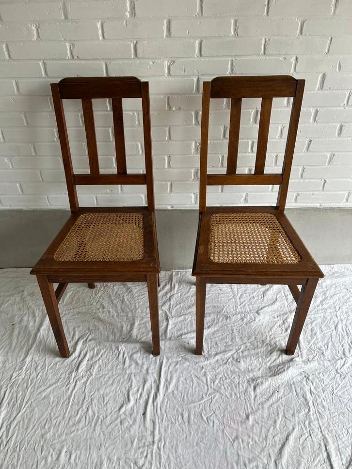 Art Nouveau stoelen met rieten zitting, 2 stuks, Antiek en Kunst, Antiek | Meubels | Stoelen en Banken, Ophalen