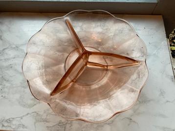 Vintage brocante antiek glas roze grote schaal schotel boho beschikbaar voor biedingen
