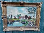 Schilderij boerderij in waterlandschap., Antiek en Kunst, Ophalen