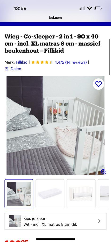 Co-sleeper - 2 in 1 - 90 x 40 cm massief beukenhout Fillikid, Kinderen en Baby's, Kinderkamer | Complete kinderkamers, Zo goed als nieuw
