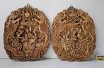 Paar antieke Chinese handgesneden wandborden, Ophalen of Verzenden