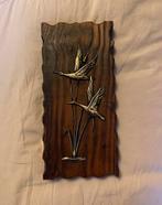 Vintage hout antiek muur decoratie koper vogels, Verzenden, Zo goed als nieuw