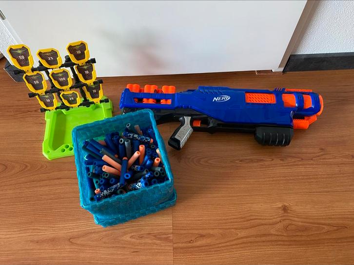 Nerf Trilogy DS-15 + Pijltjes & Target Sinttip, Kinderen en Baby's, Speelgoed | Overig, Zo goed als nieuw, Jongen of Meisje, Ophalen