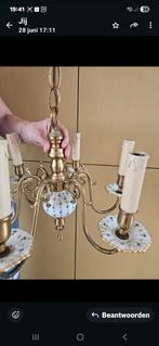 Kroonluchter, 6-arms, messing & porselein, Huis en Inrichting, Lampen | Kroonluchters, Ophalen