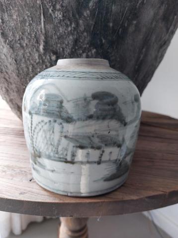 Chinese Gemberpot met Signatuur, Blauwgrijs Glazuur beschikbaar voor biedingen