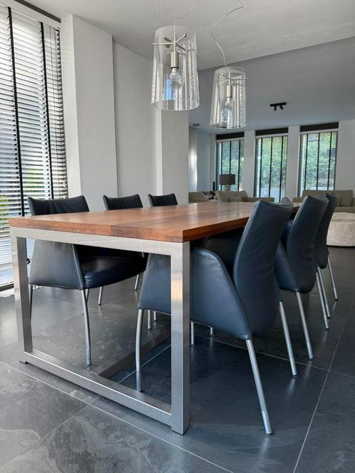 Linteloo Solution tafel 2.20x1.00m + 6 leren stoelen Nomada, Huis en Inrichting, Tafels | Eettafels, Zo goed als nieuw, 50 tot 100 cm