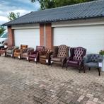 Chesterfield fauteuil, wingchair, oorfauteuil bruin leer, Ophalen, Zo goed als nieuw, 50 tot 75 cm, Leer