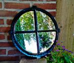 Antieke Boeren Stal Raam Spiegel Tuinspiegel - Rond, Ophalen of Verzenden, Zo goed als nieuw