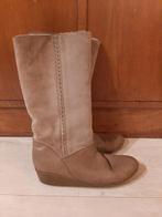 Vintage Lamsleren Laarzen met Sleehak mt 39, Hoge laarzen, Bruin, Ophalen of Verzenden, Onbekend