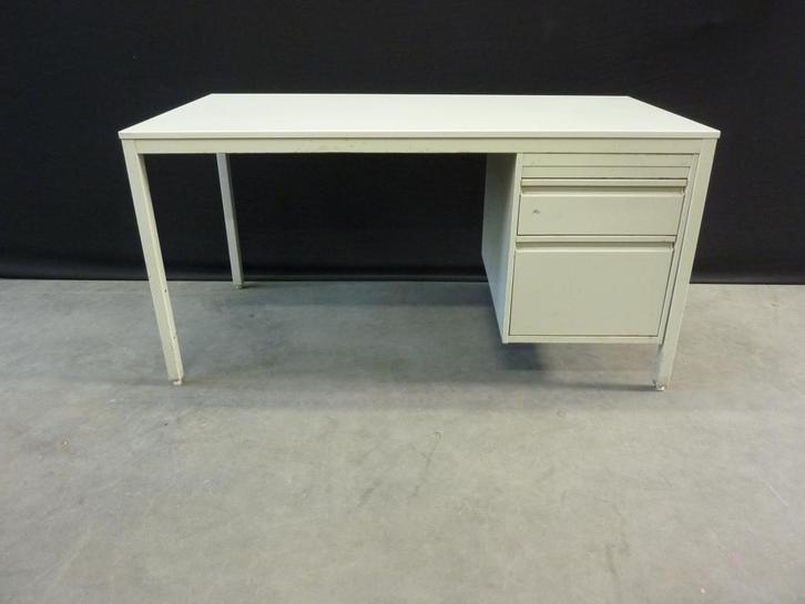 Degelijk stalen bureau + ladeblok 150x75cm / werktafel, Huis en Inrichting, Bureaus, Gebruikt, Bureau, Ophalen
