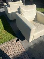 2 Wit Leren Fauteuils - Stoelen, Huis en Inrichting, Fauteuils, Ophalen, Minder dan 50 cm, Gebruikt, Leer