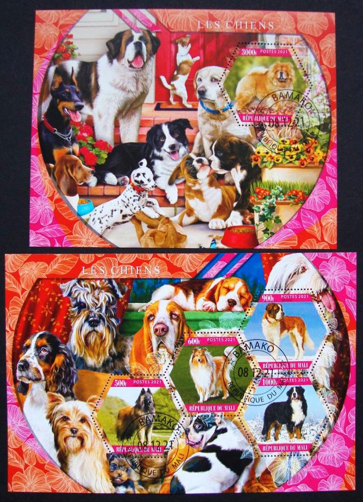 - 664 - 2 Kleurrijke Blokken met véél Honden., Postzegels en Munten, Postzegels | Thematische zegels, Gestempeld, Dier of Natuur