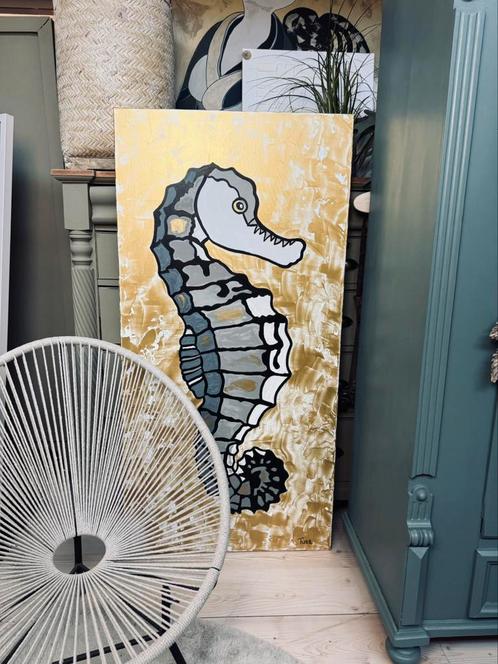 Schilderij groot xxl zeepaard goud strand paneel kunst, Antiek en Kunst, Kunst | Schilderijen | Modern, Ophalen
