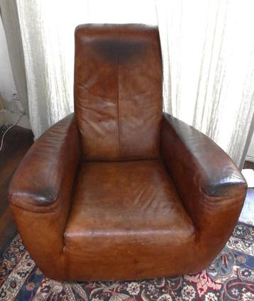 Stoel Fauteuil Label Longa Gerard van den Berg bruin leer