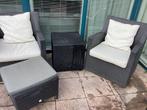 2 tuinstoelen met tafel en voetenbankje, Tuin en Terras, Ophalen, Gebruikt, Kunststof