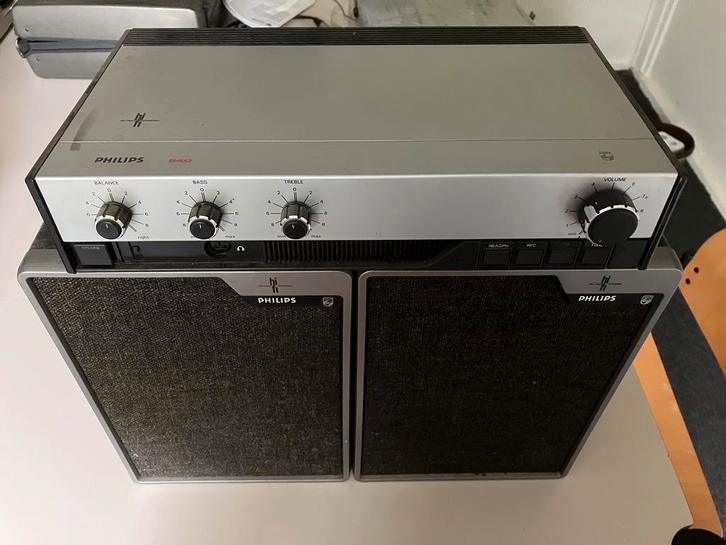 Philips versterker 22RH540 + 2 boxen model 22AH462 - vintage, Audio, Tv en Foto, Versterkers en Receivers, Gebruikt, Stereo, Minder dan 60 watt