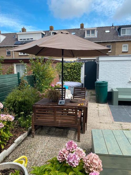 Leuke ikea tuinset met kussens, Tuin en Terras, Tuinsets en Loungesets, Gebruikt, Tuinset, Teakhout, 4 zitplaatsen, Bank, Eettafel