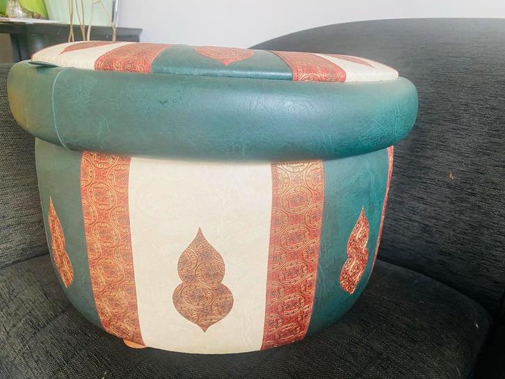 Vintage Sky Lederen Poef met opberg mogelijkheid., Antiek en Kunst, Curiosa en Brocante, Verzenden