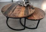2 ronde industriële salontafeltjes, Huis en Inrichting, Tafels | Salontafels, Ophalen, 50 tot 100 cm, Zo goed als nieuw, Minder dan 50 cm