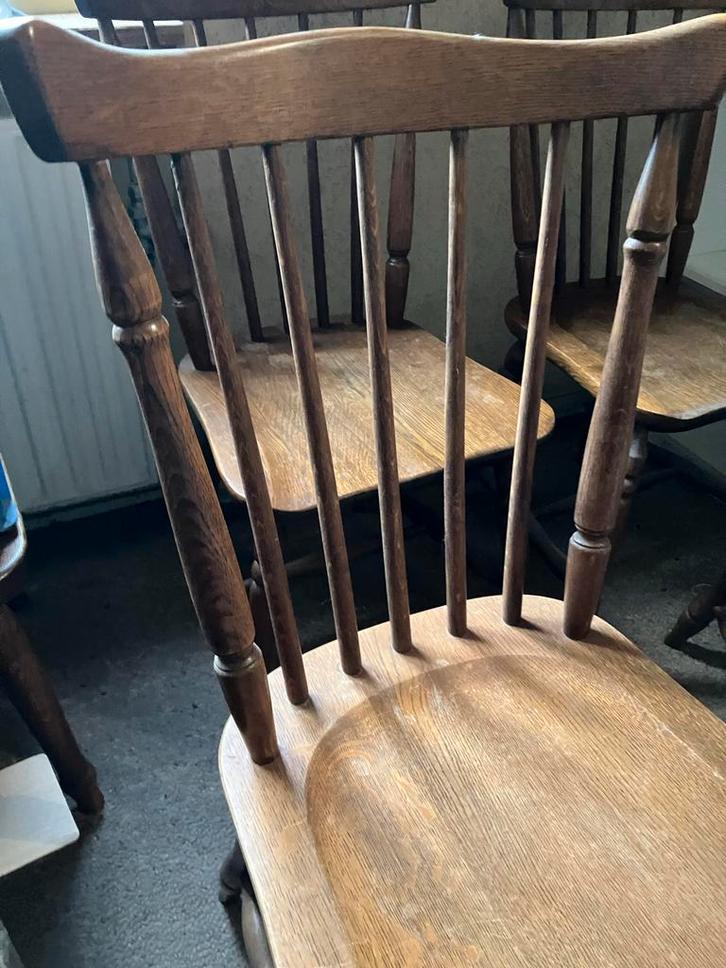 4 Retro Houten Stoelen Jaren 70, Huis en Inrichting, Stoelen, Gebruikt, Vier, Hout, Bruin, Ophalen