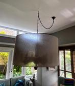 Houten hanglamp met (losse) kap van beige stof, Huis en Inrichting, Lampen | Hanglampen, Ophalen, Hout, Gebruikt, 50 tot 75 cm