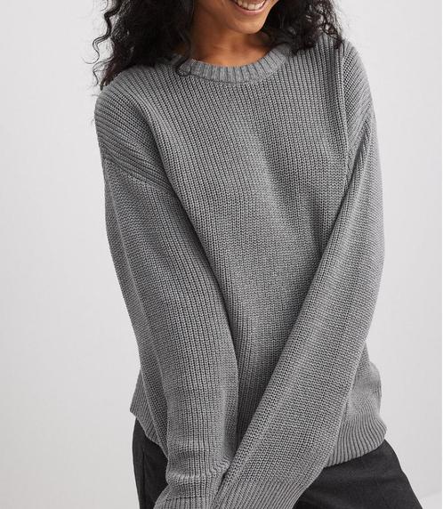 NA-KD gebreide grijze oversized trui ronde halslijn maat XS, Kleding | Dames, Truien en Vesten, Nieuw, Maat 34 (XS) of kleiner