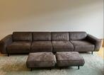 Ruime 4-zits bank - Bruin/Donkergrijs - 280cm met poefjes, Huis en Inrichting, Banken | Bankstellen, Gebruikt, Stoer, 75 tot 100 cm